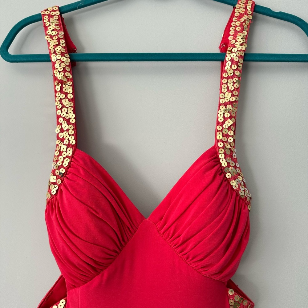 Pink Maxi Prom Dress with Embroidered Straps - 3/4